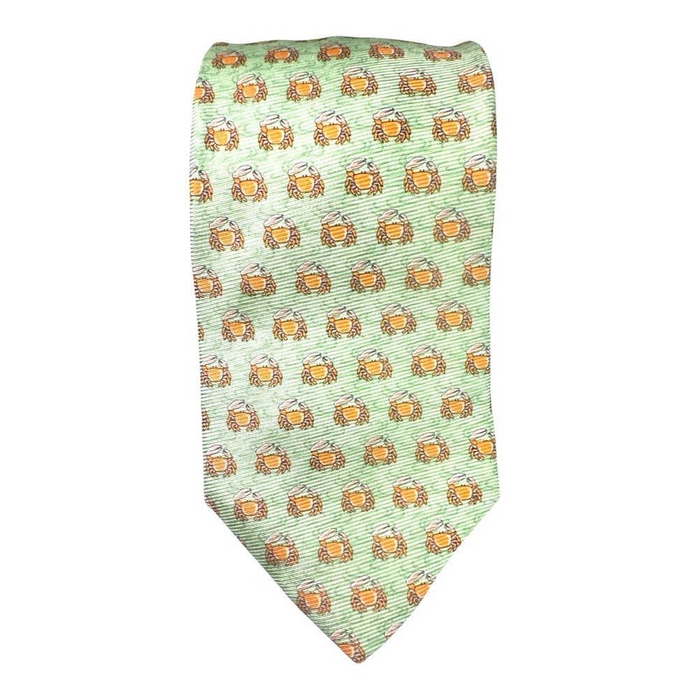 Tommy Hilfiger Made in USA Silk Tie Crab Critter Nautical Green Orange 3.5" - Picture 9 of 11